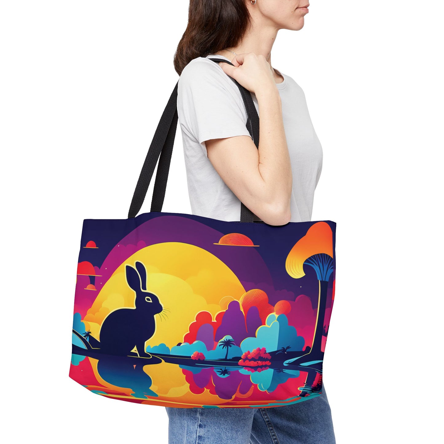 Mystical Moonrise Rabbit Tote Bag