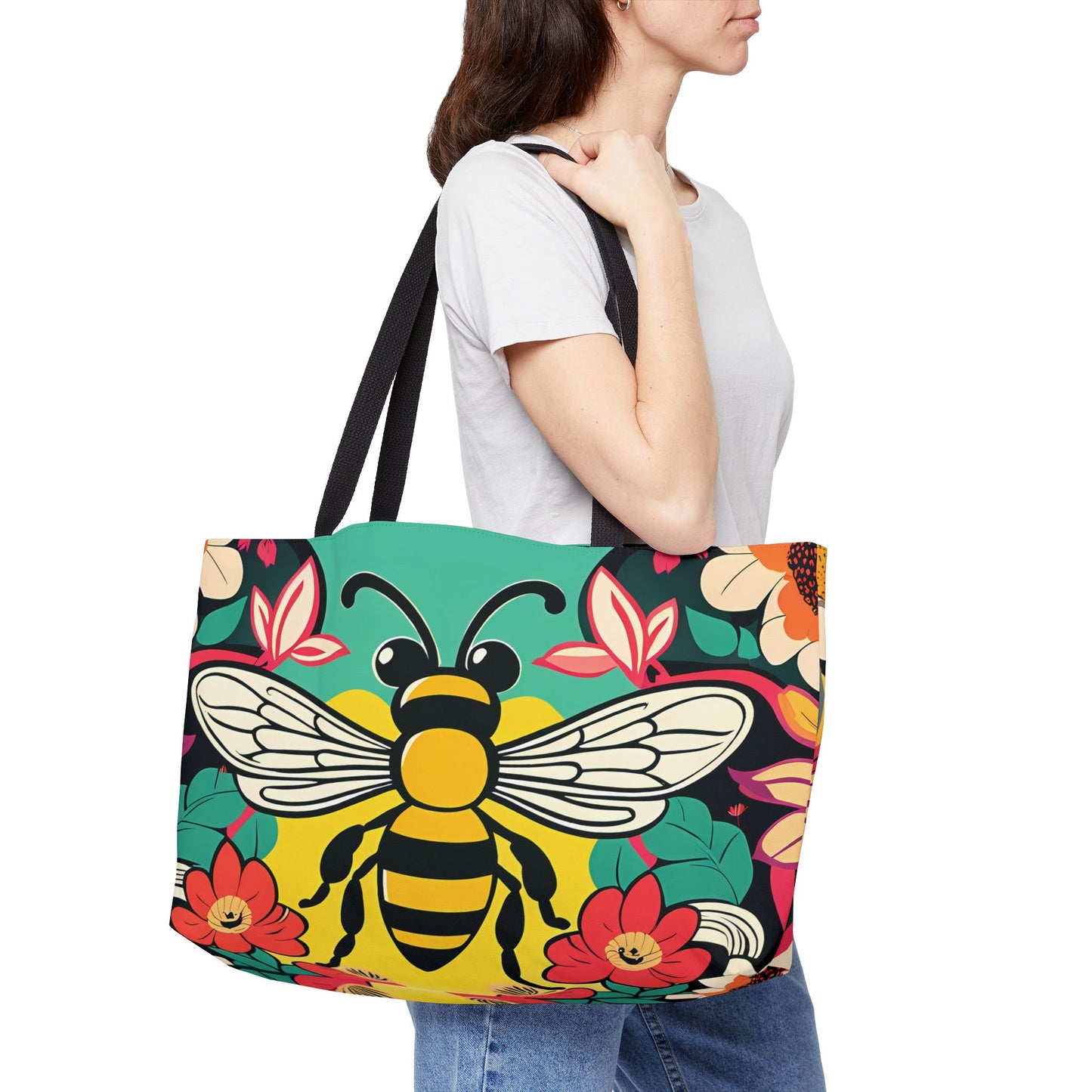 Floral Garden Bee Tote Bag