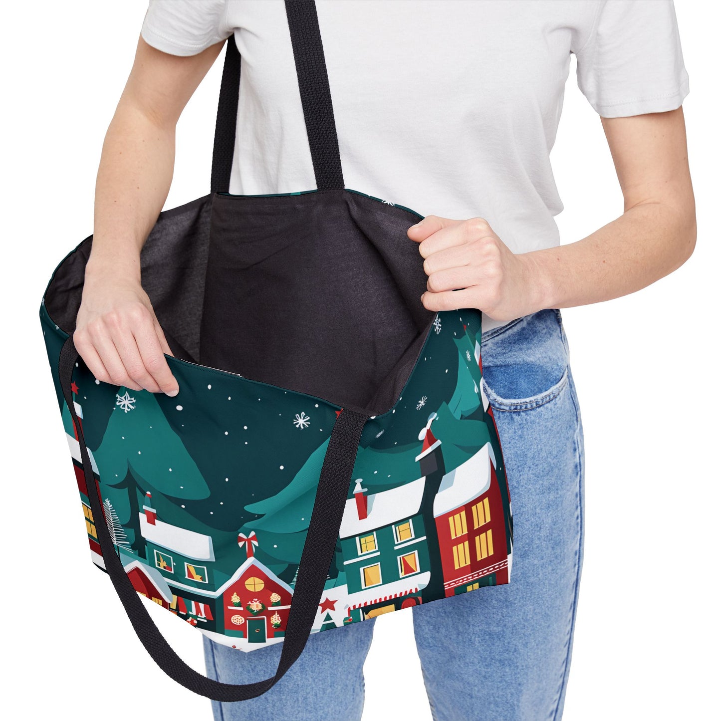 Snowy Christmas Town Tote Bag